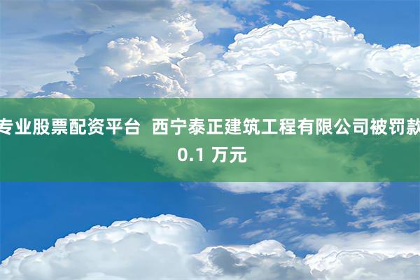 专业股票配资平台  西宁泰正建筑工程有限公司被罚款 0.1 万元