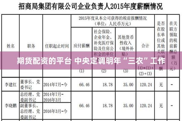 期货配资的平台 中央定调明年“三农”工作